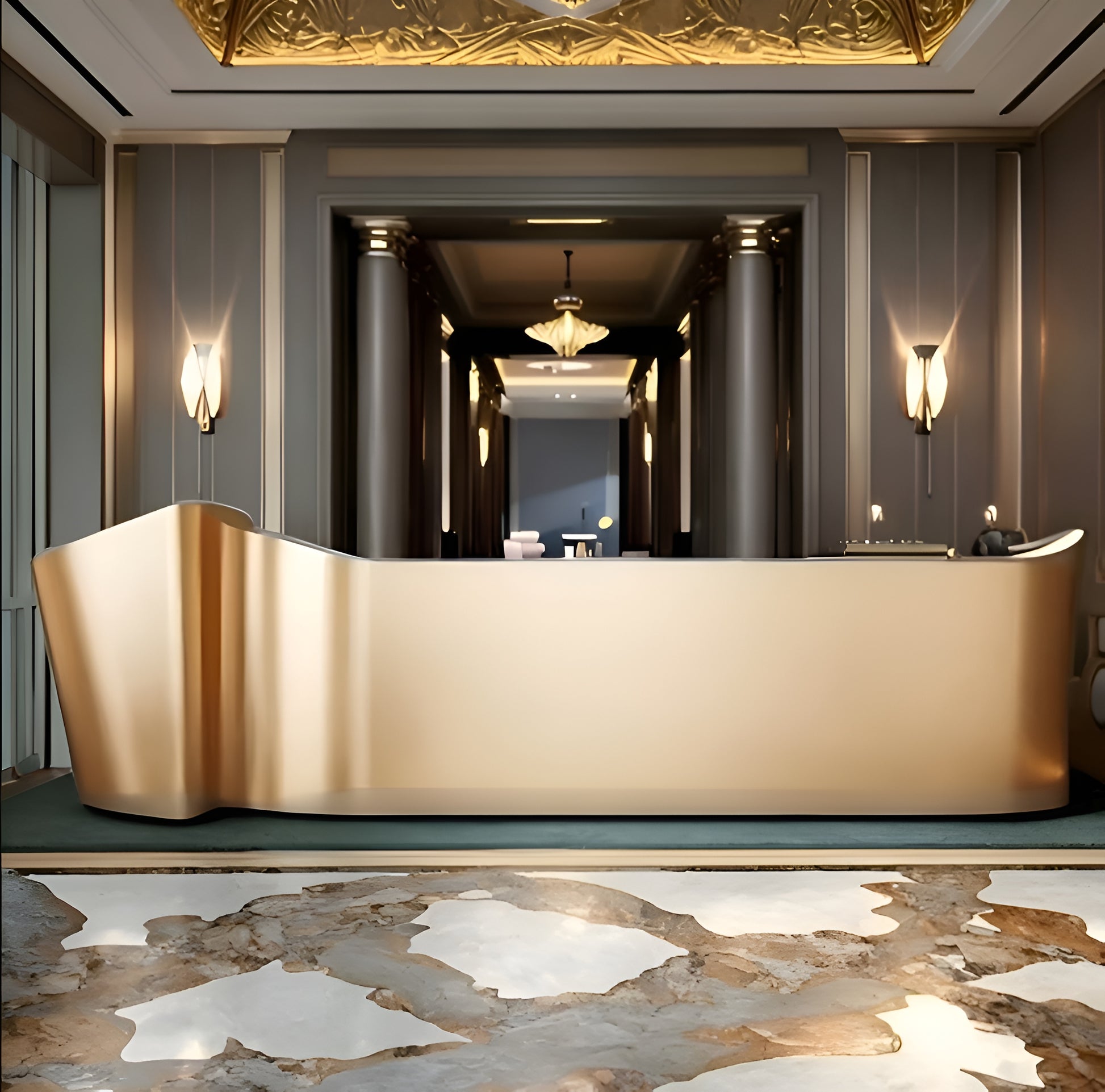 Golden Luxury Wooden Reception Desk / Ruchi