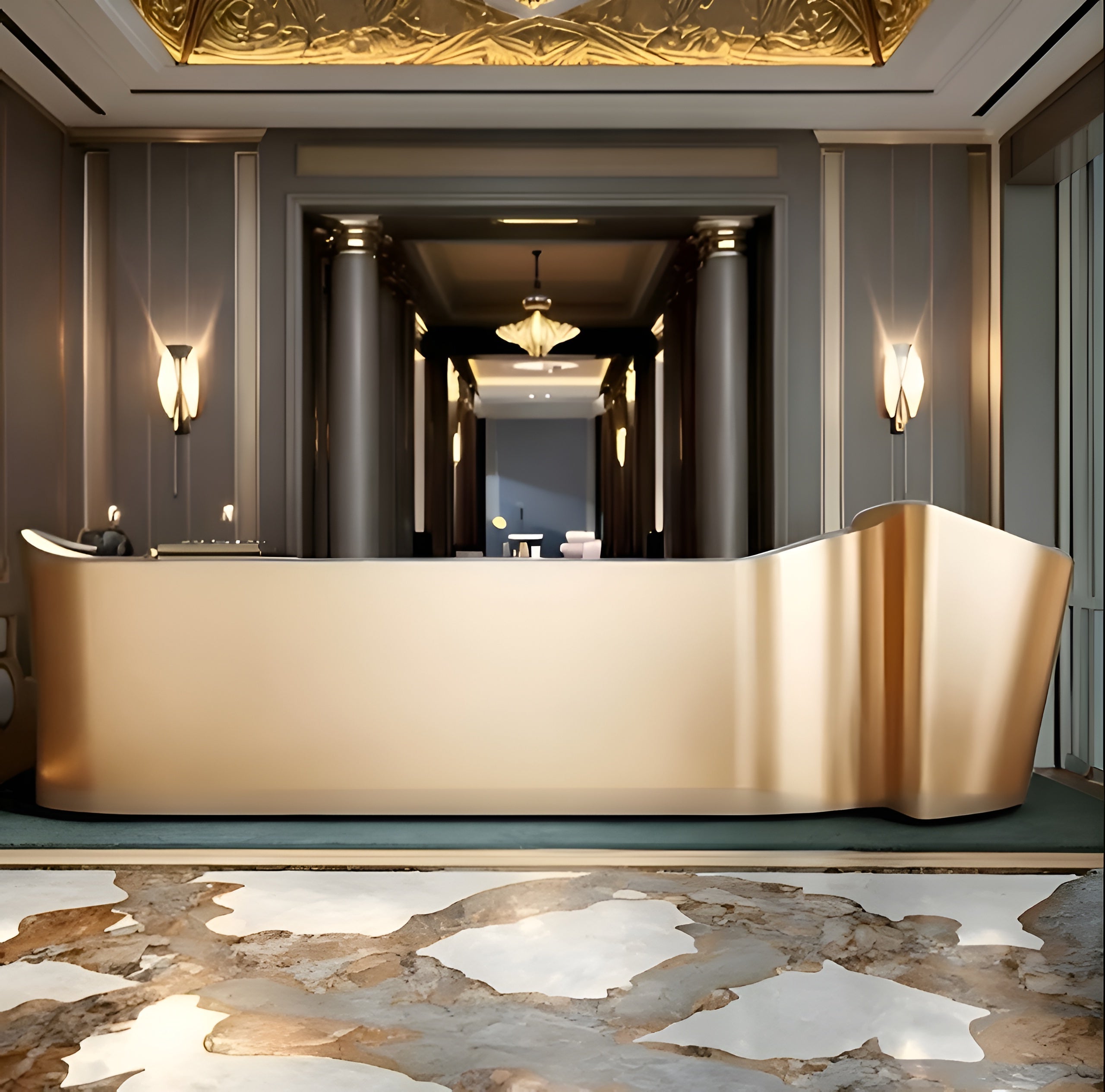 Golden Luxury Wooden Reception Desk / Ruchi