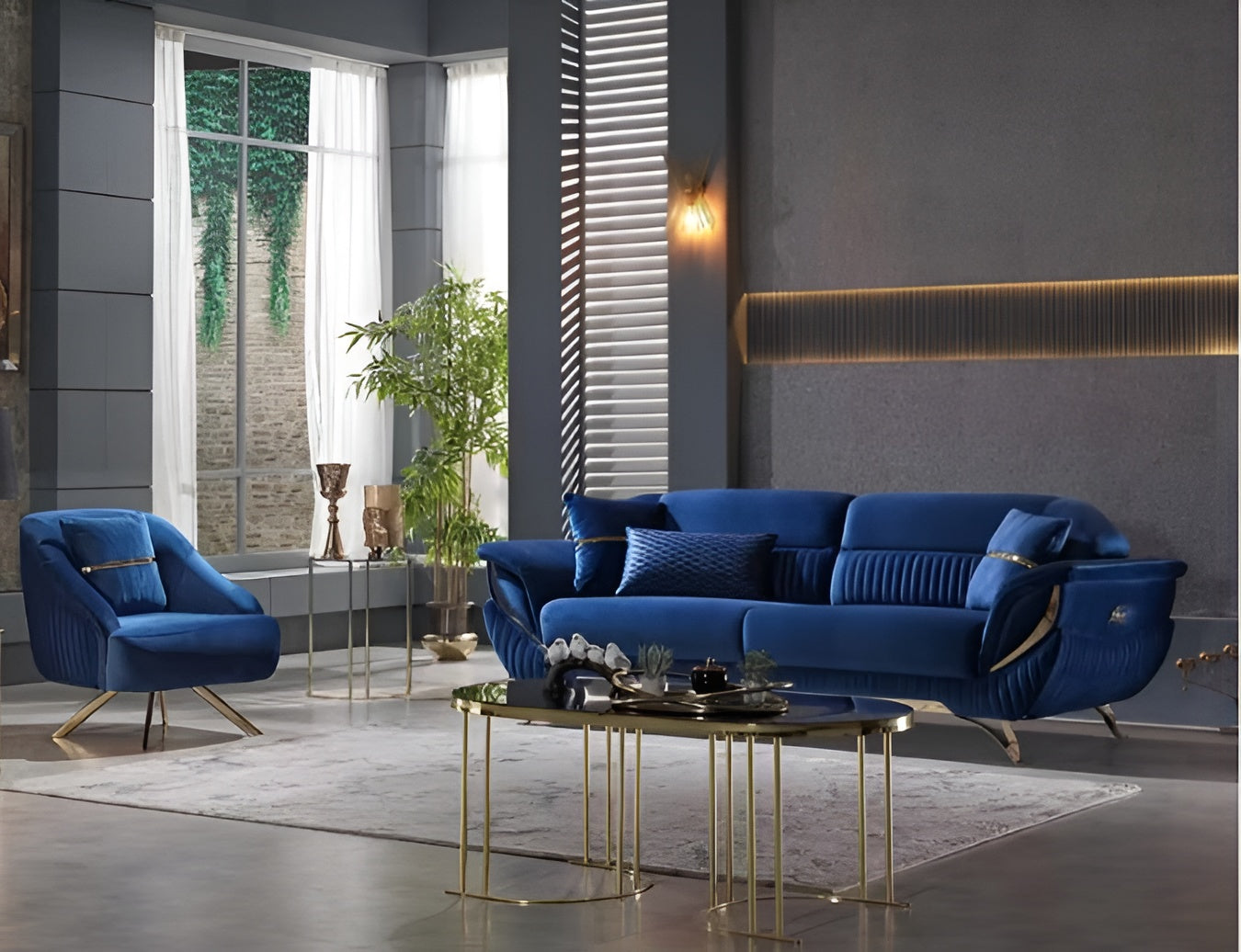 Classic Velvet Fabric Sofa Set Of 3 / Ruchi