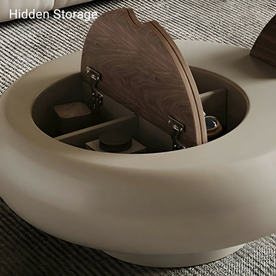Extendable Round Wooden Coffee Table With Storage / Ruchi 