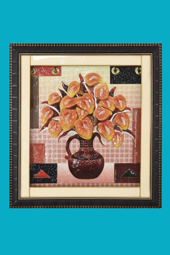 Printed Flower Pot Framed Wall Hanging / Ruchi