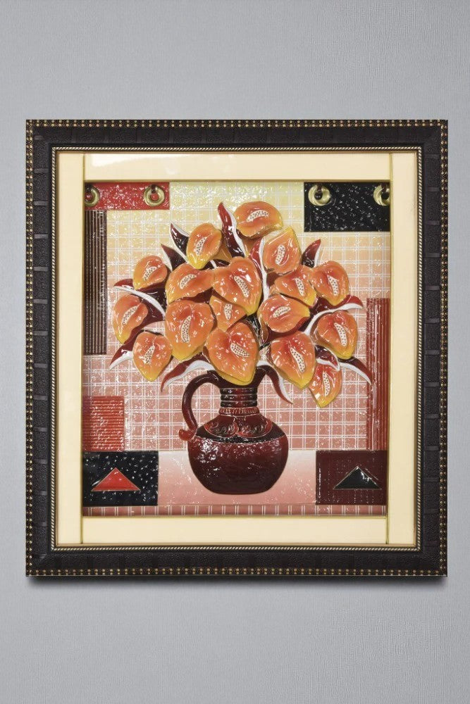Printed Flower Pot Framed Wall Hanging / Ruchi