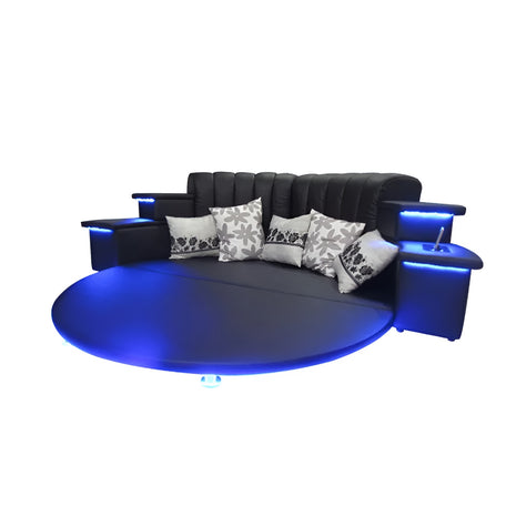 Multifunctional Leather Round Bed With LED Lights / Ruchi