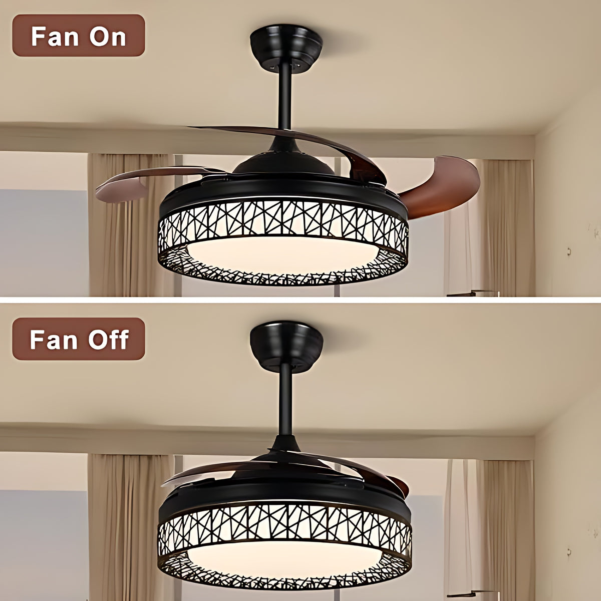 Retractable Ceiling Fan With Light And Remote / Ruchi
