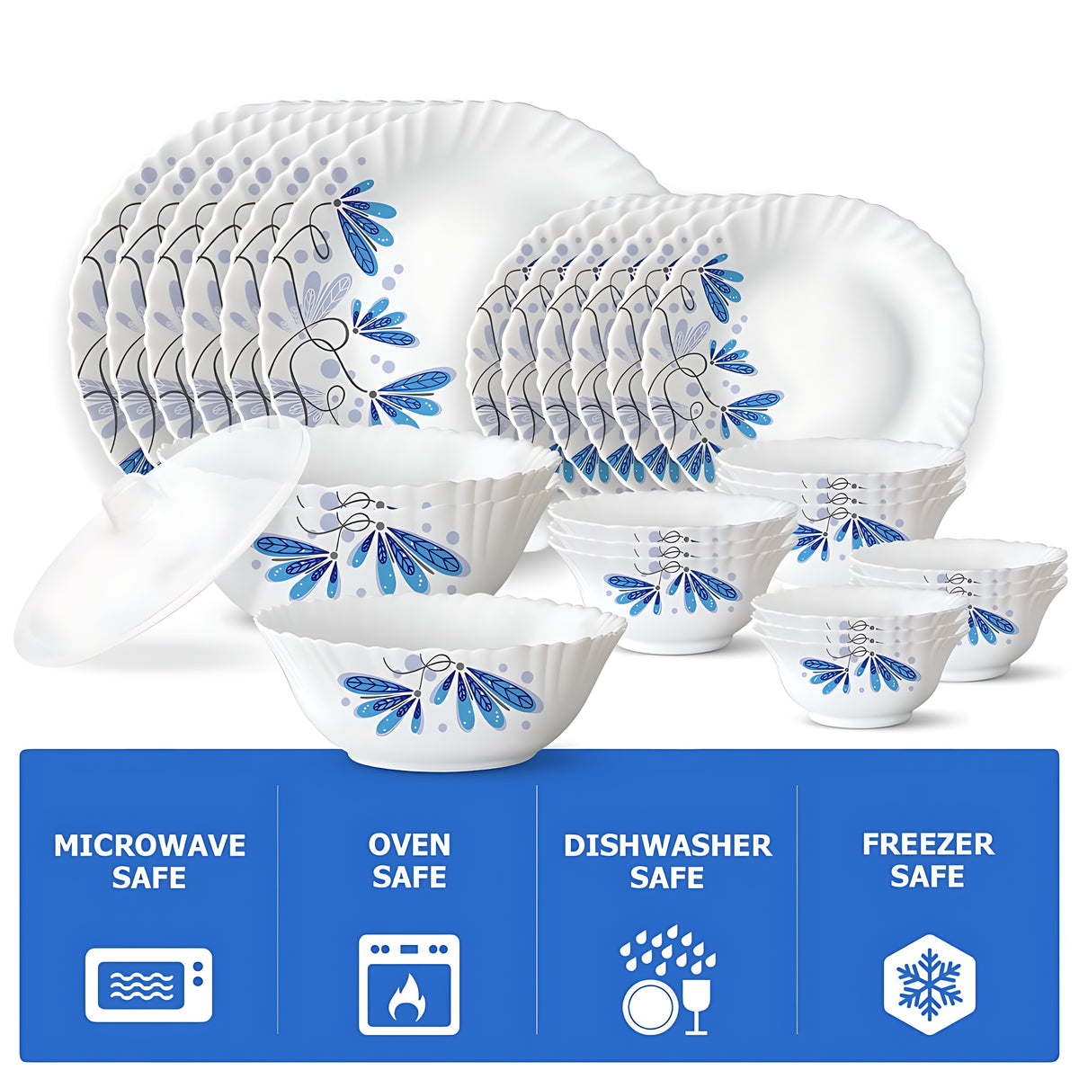 35 Pieces White Dinner Plates & Bowls Set / Ruchi