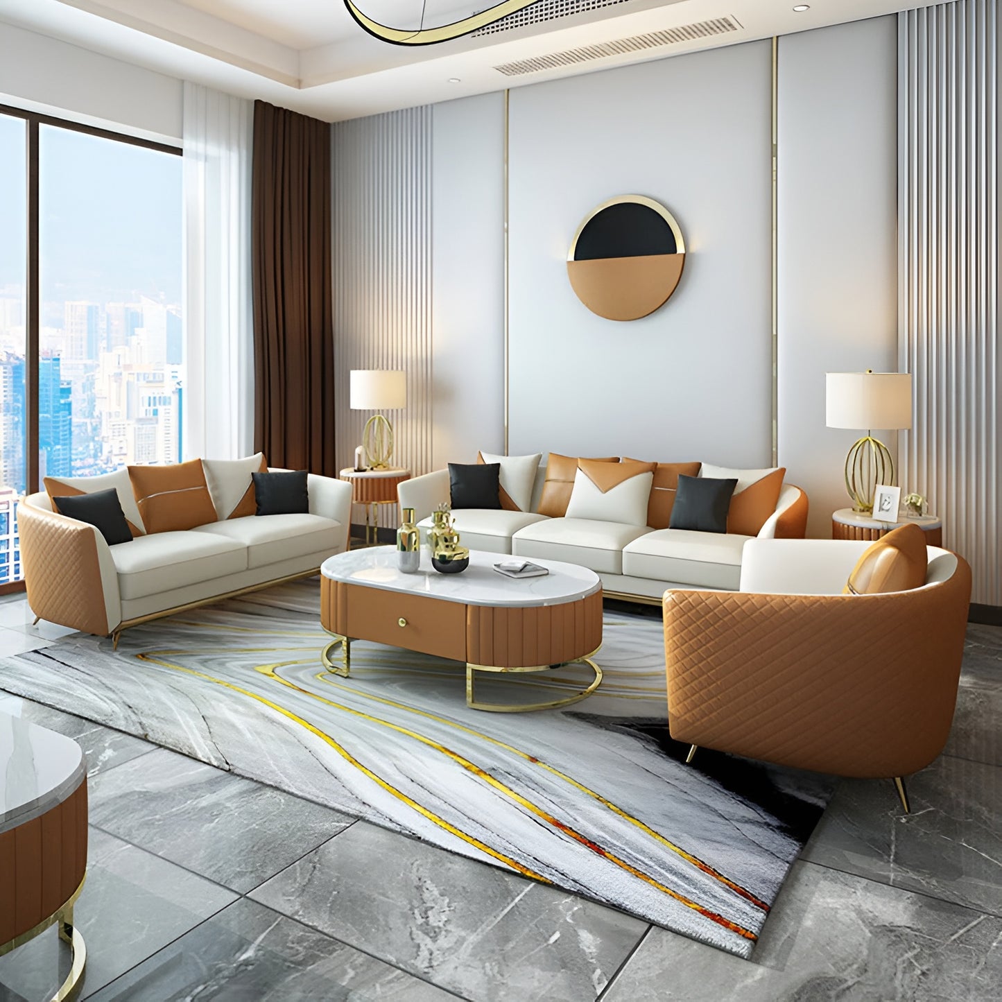 Astonishing Curvy Back Leather 1-2-3 Seater Sofa Set / Ruchi