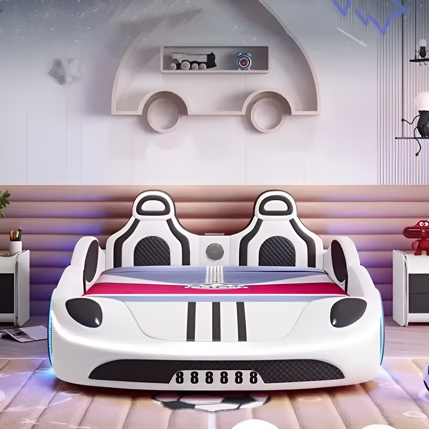 LED Leather Car Bed for Children
