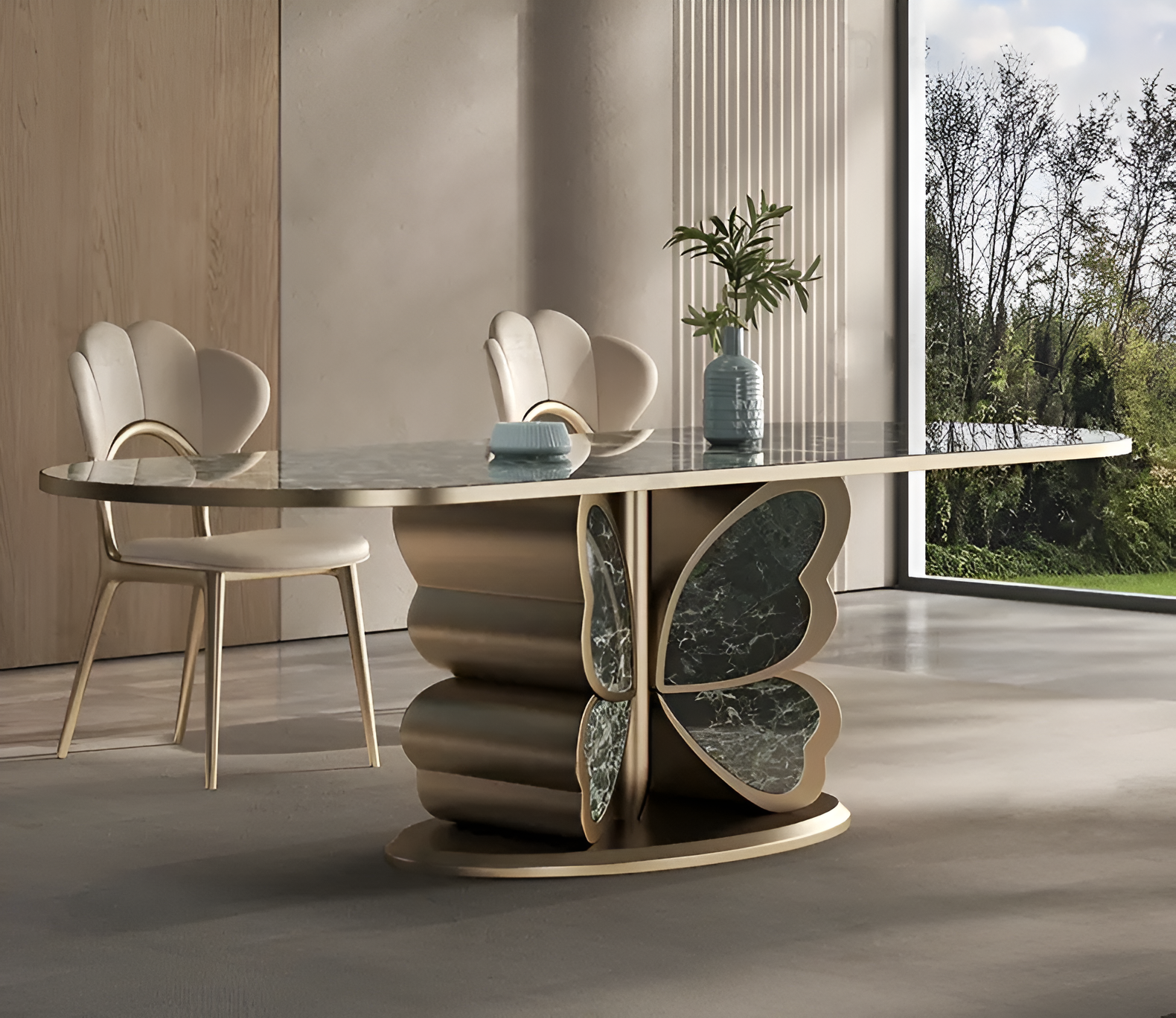 Butterfly Design Marble Dining Table Set / Ruchi