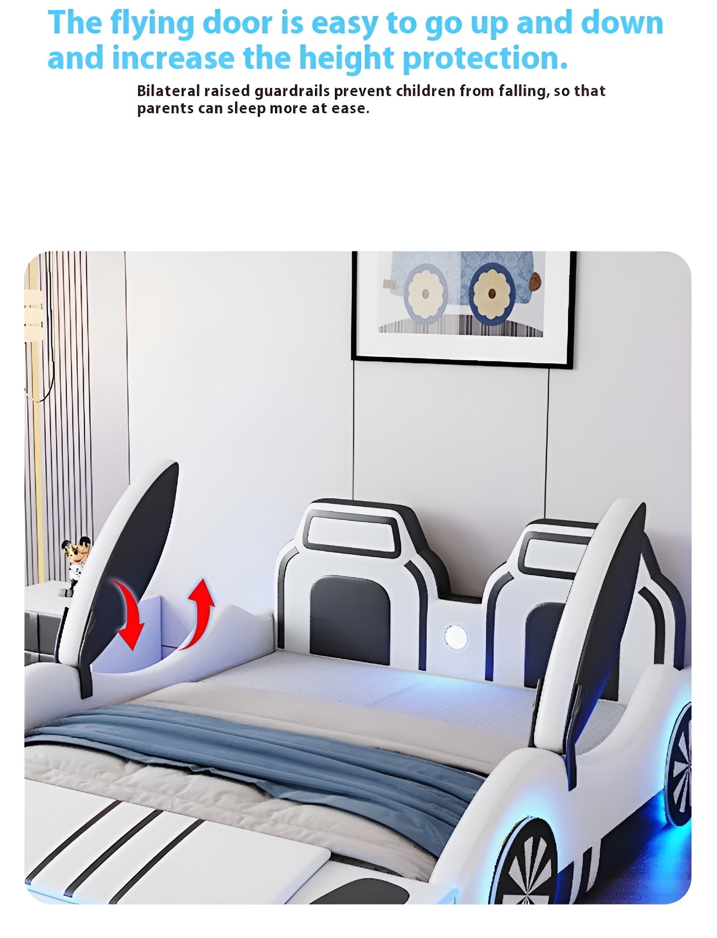 LED Leather Car Bed for Children