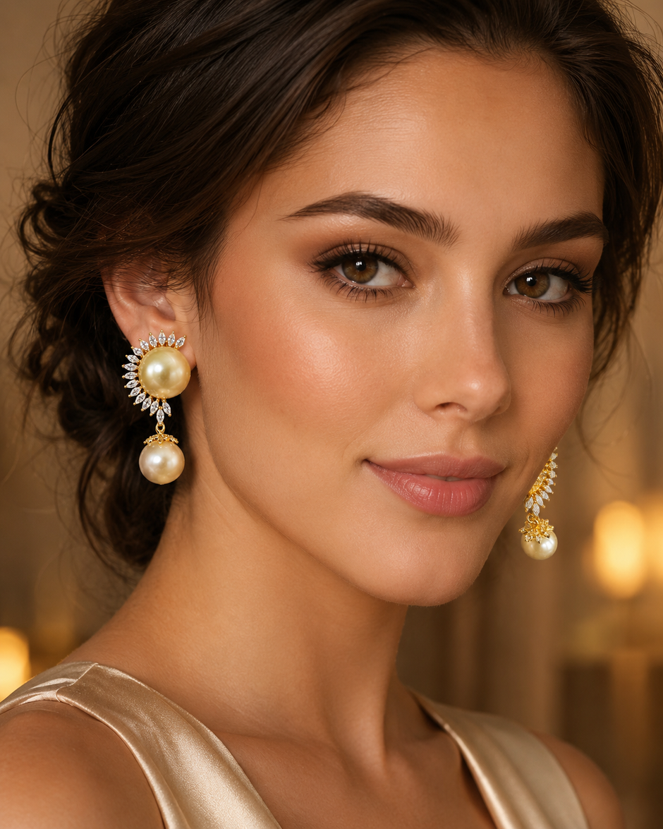 Cubic Zirconia Dangler Pearl Earrings