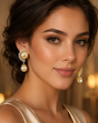 Cubic Zirconia Dangler Pearl Earrings