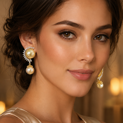 Cubic Zirconia Dangler Pearl Earrings / Ruchi