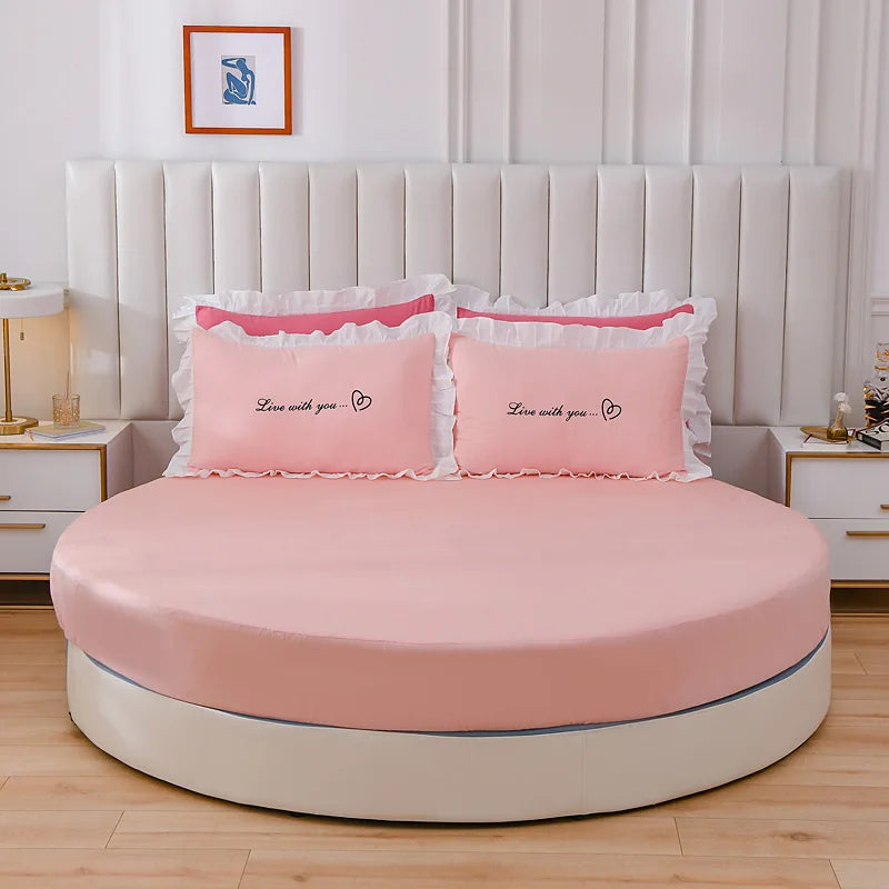 Round Cotton Fitted Bedsheet Bed-skirt Set