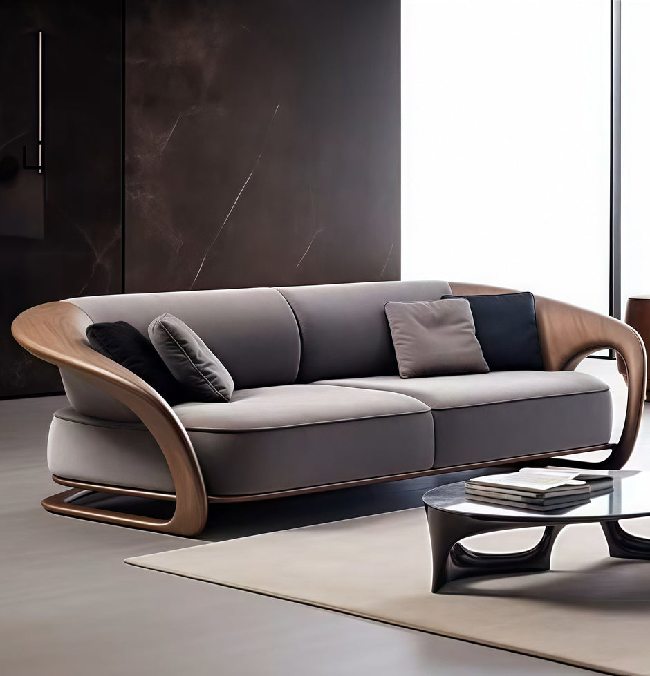 Modern Wooden 3 Seater Velvet Fabric Sofa / Ruchi