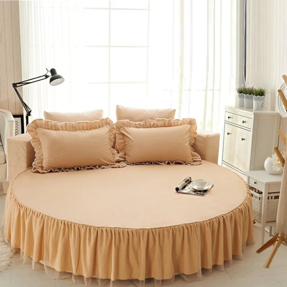 Cotton Round Bedsheet Skirt And Pillowcases