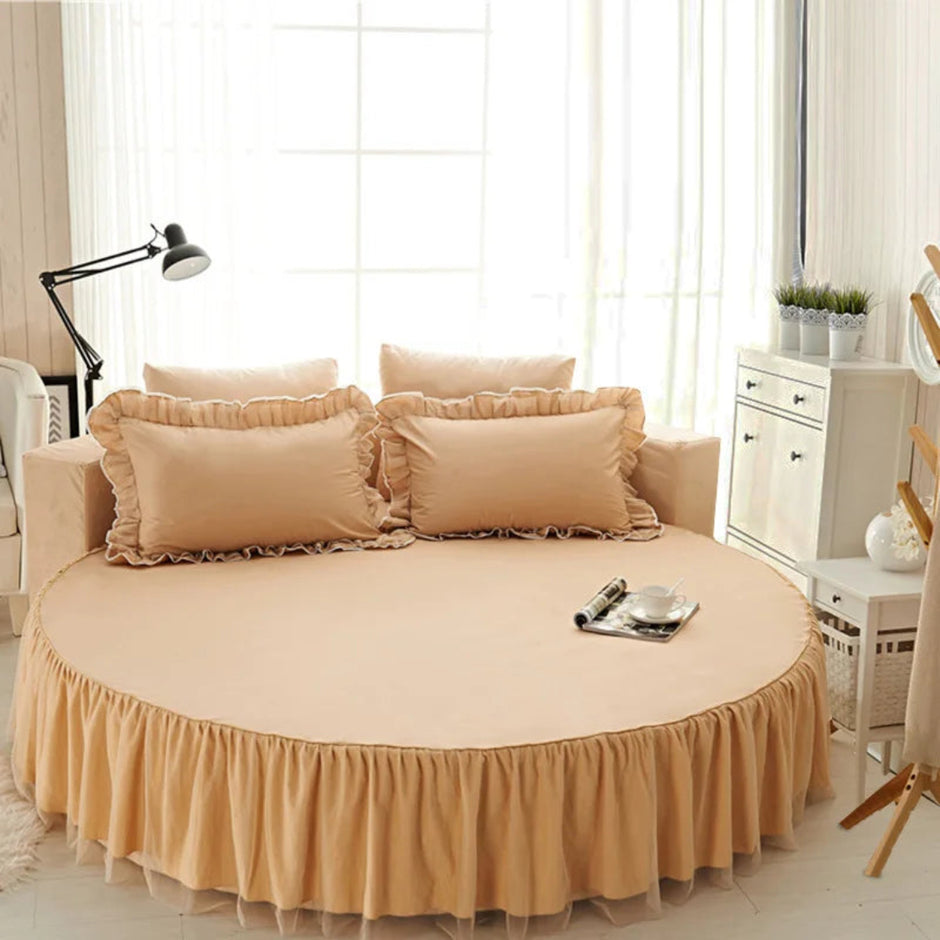 Cotton Round Bedsheet Skirt And Pillowcases