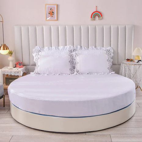 Plain Round Cotton Fitted Sheet With Pillowcases / Ruchi