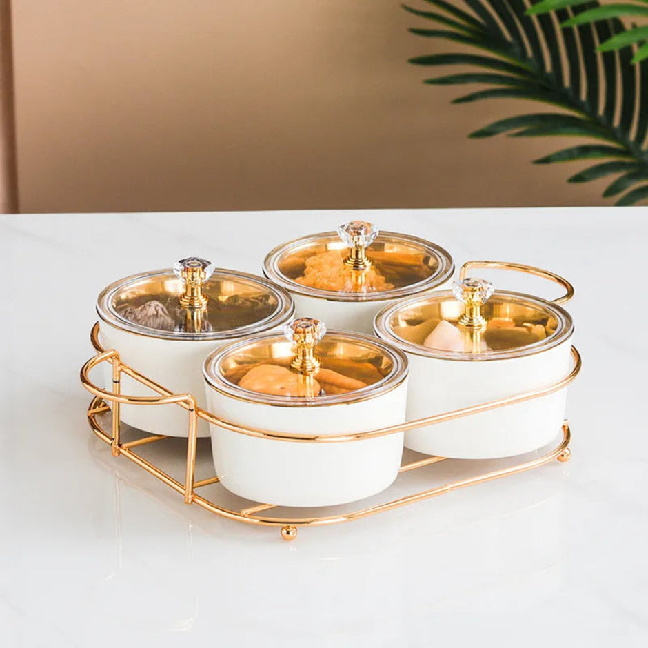 Nordic Ceramic Fruit Bowl Set With Metal Stand / Ruchi