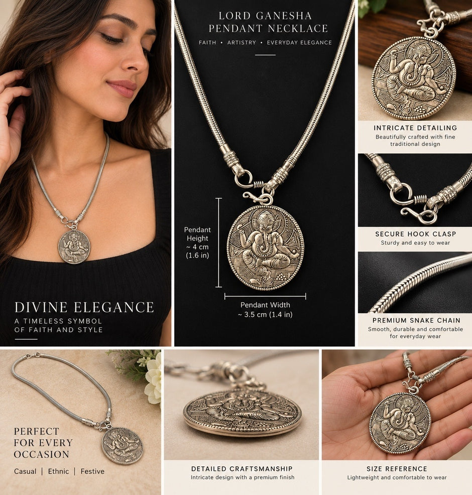 Hindu God Ganesha Metal Pendant Necklace / Ruchi