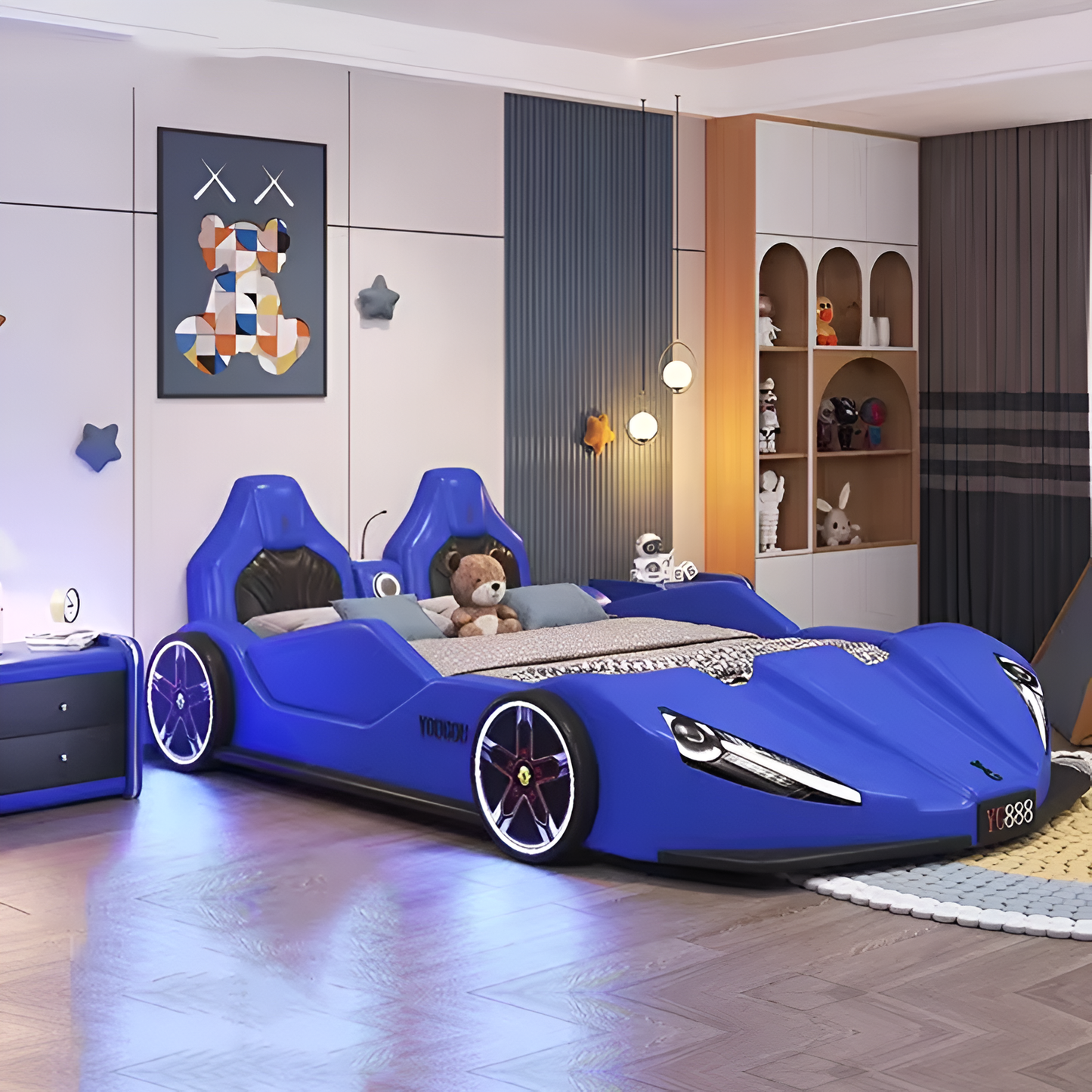 Kids' LED Leather Car Bed