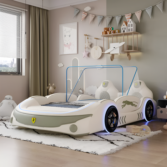 Children's LED Leather Car Bed with Speaker