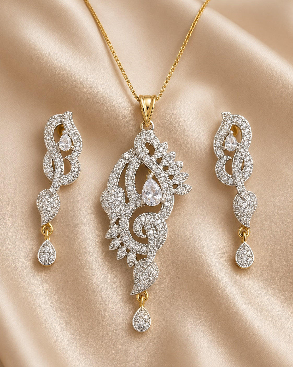 Artistic Design Cubic Zirconia Earring And Necklace Set / Ruchi
