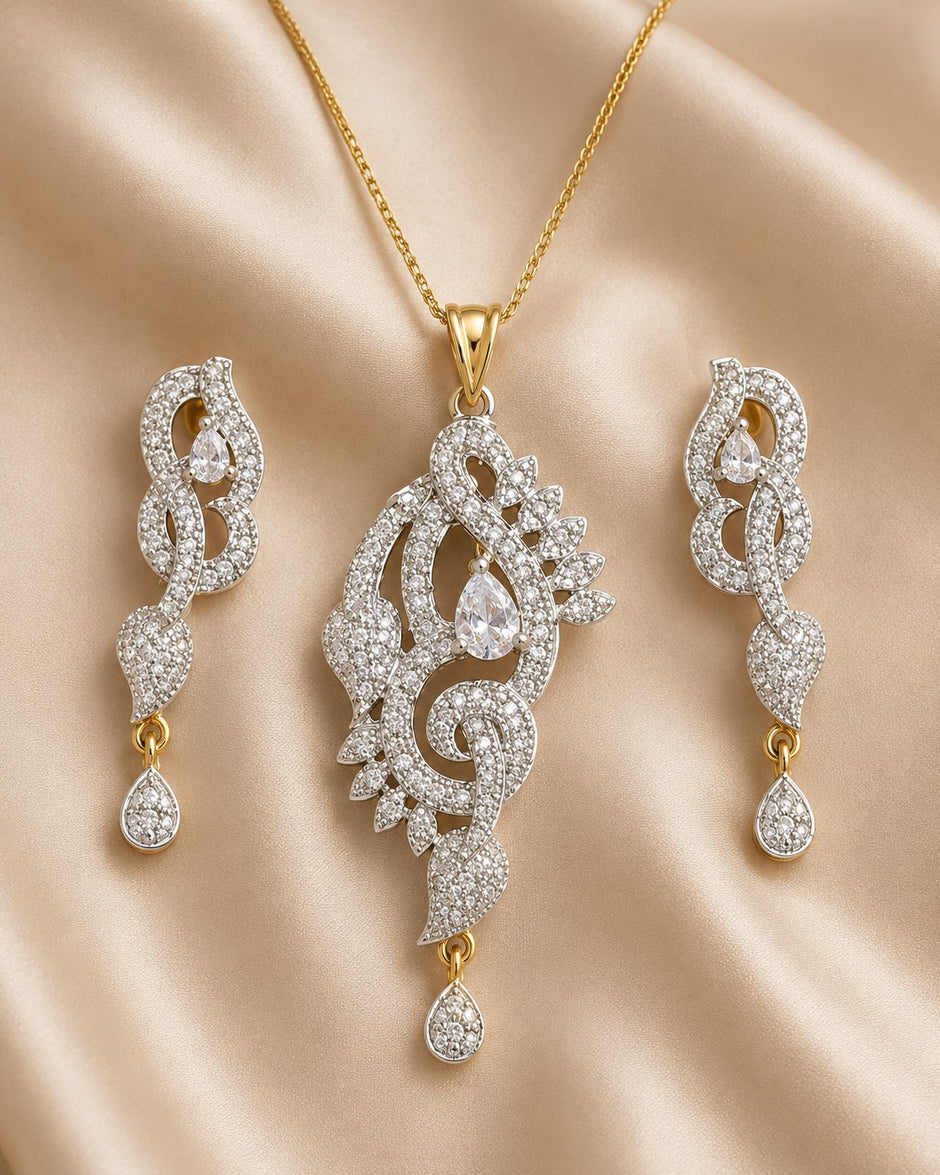 Artistic Design Cubic Zirconia Earring And Necklace Set / Ruchi