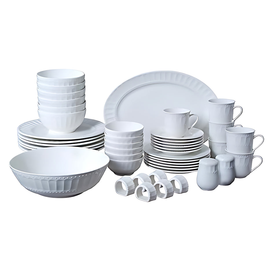 46 Pieces White Ceramic Dinnerware Set For 6 / Ruchi