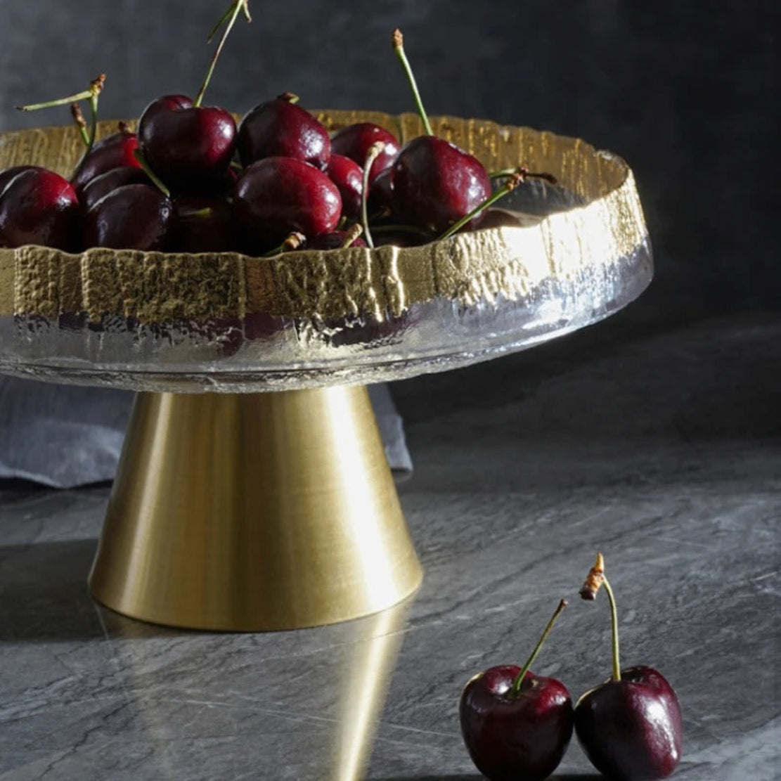 Golden Glass Top Fruit Bowl Stand / Ruchi