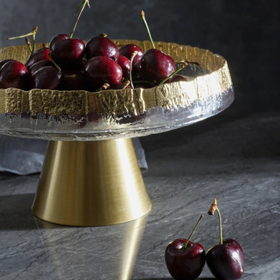 Golden Glass Top Fruit Bowl Stand / Ruchi