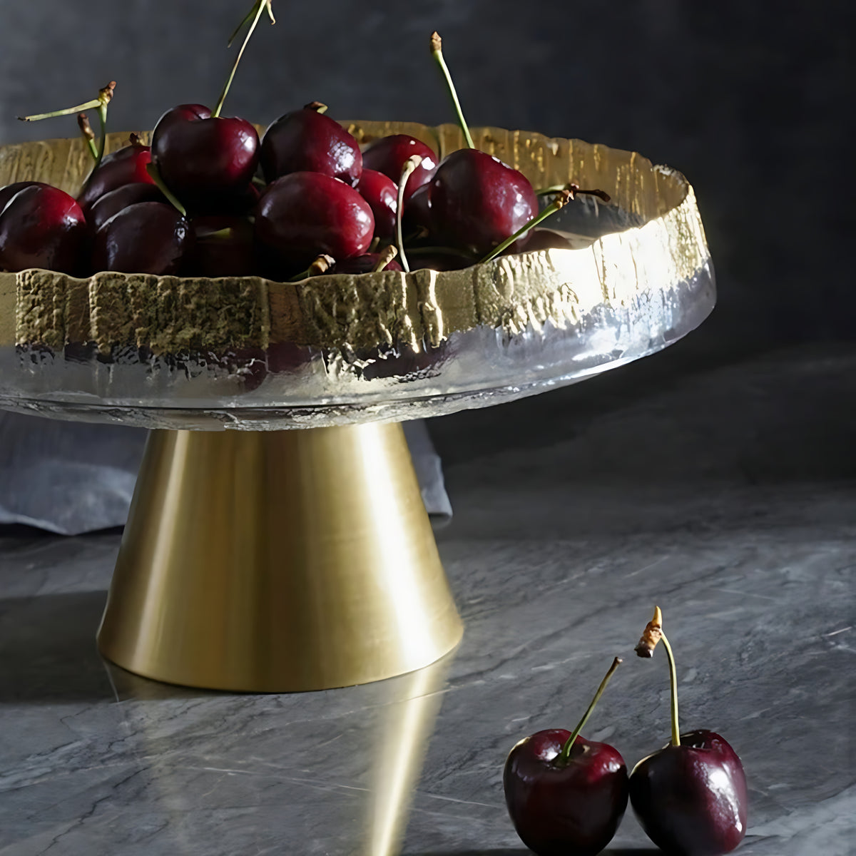 Golden Glass Top Fruit Bowl Stand / Ruchi