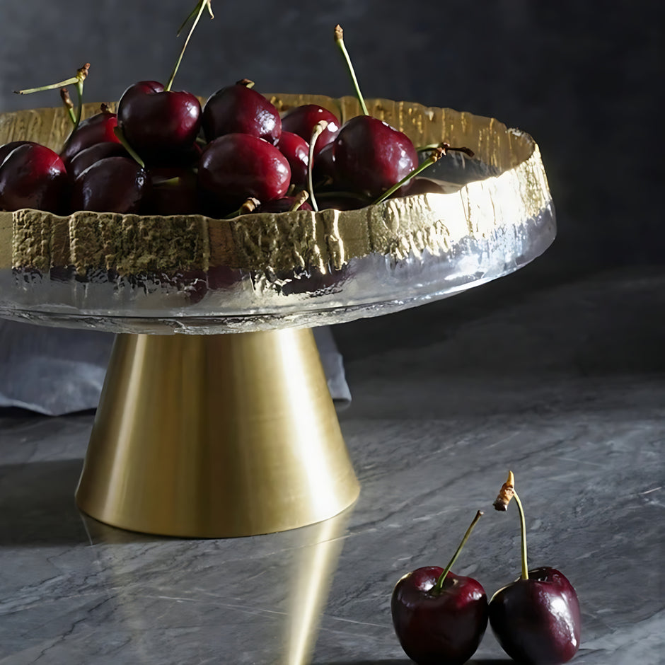 Golden Glass Top Fruit Bowl Stand / Ruchi