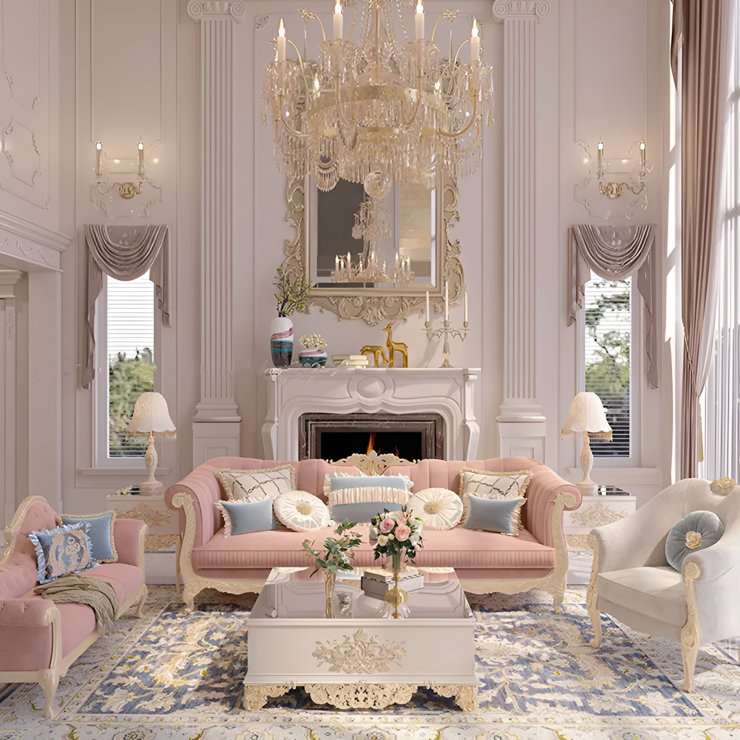 European Button-tufted Fabric Sofa Set / Ruhi 