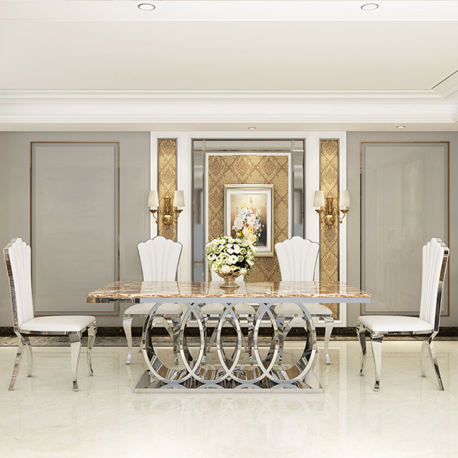 Marble Top Rectangular Dining Table Set
