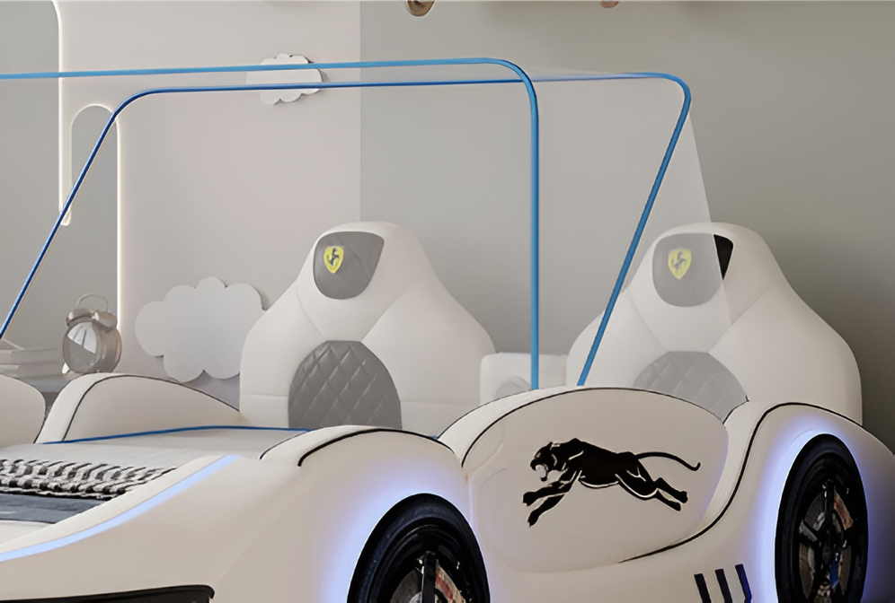 LED Leather Kids Car Bed With Mattress