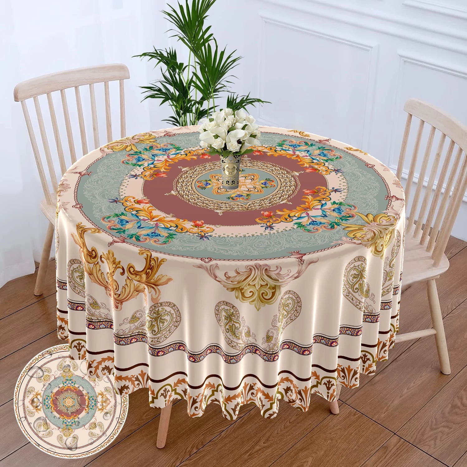 63 Inch Fabric Round Tablecloth / Ruchi
