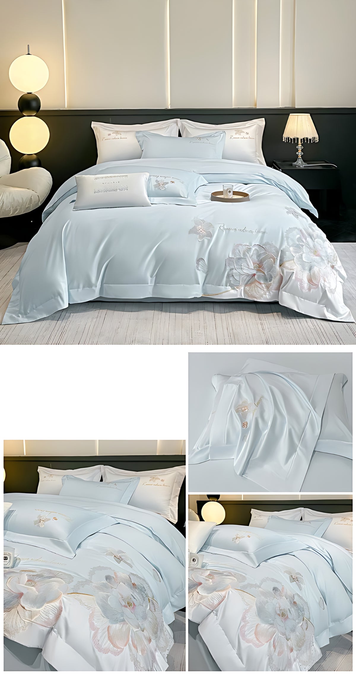 4Pcs Floral Cotton Polyester Fitted Bedding Set / Ruchi