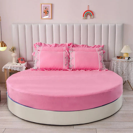 Plain Round Cotton Fitted Sheet With Pillowcases / Ruchi