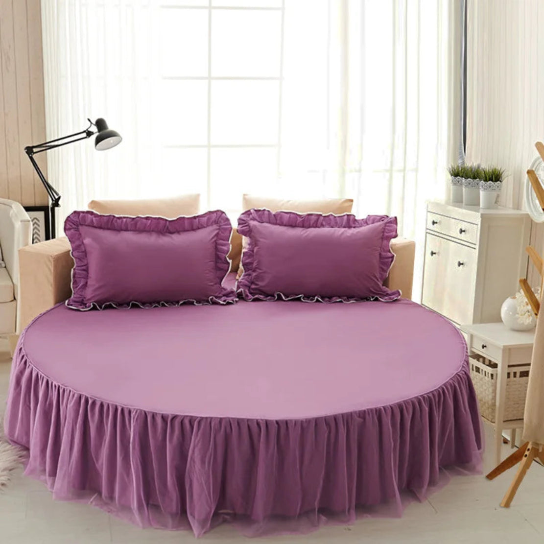 Cotton Round Bedsheet Skirt And Pillowcases
