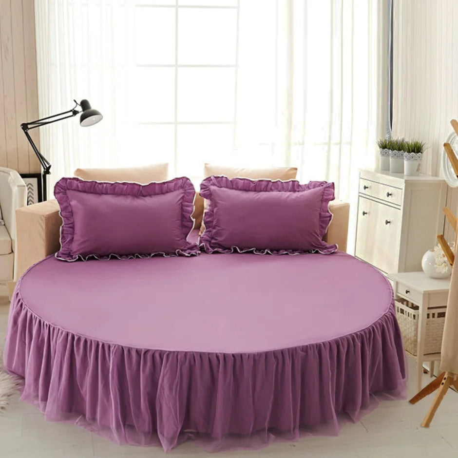 Cotton Round Bedsheet Skirt And Pillowcases