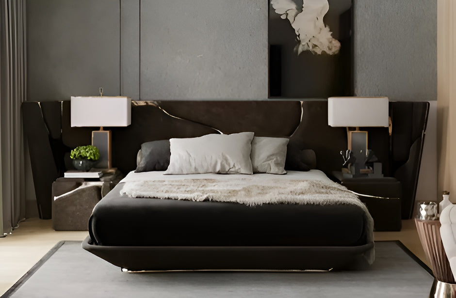 Golden Metallic Veins Design Velvet Bed / Ruchi