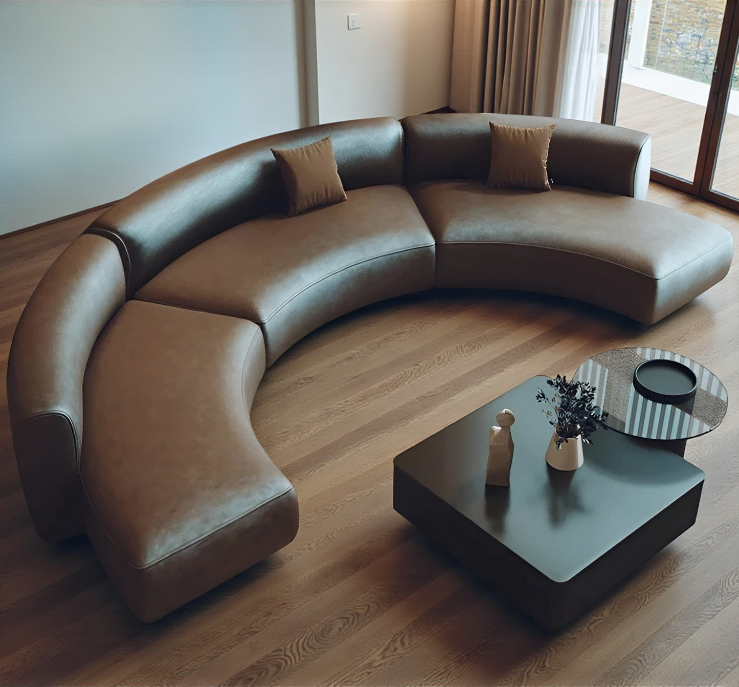 Semi Circular Sectional Leather Sofa
