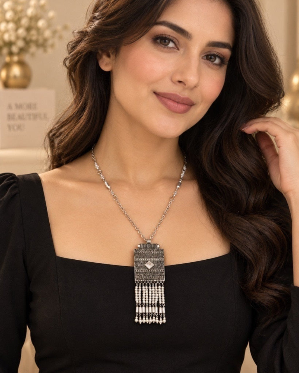 Bohemian Beaded Tassel Pendant Necklace / Ruchi