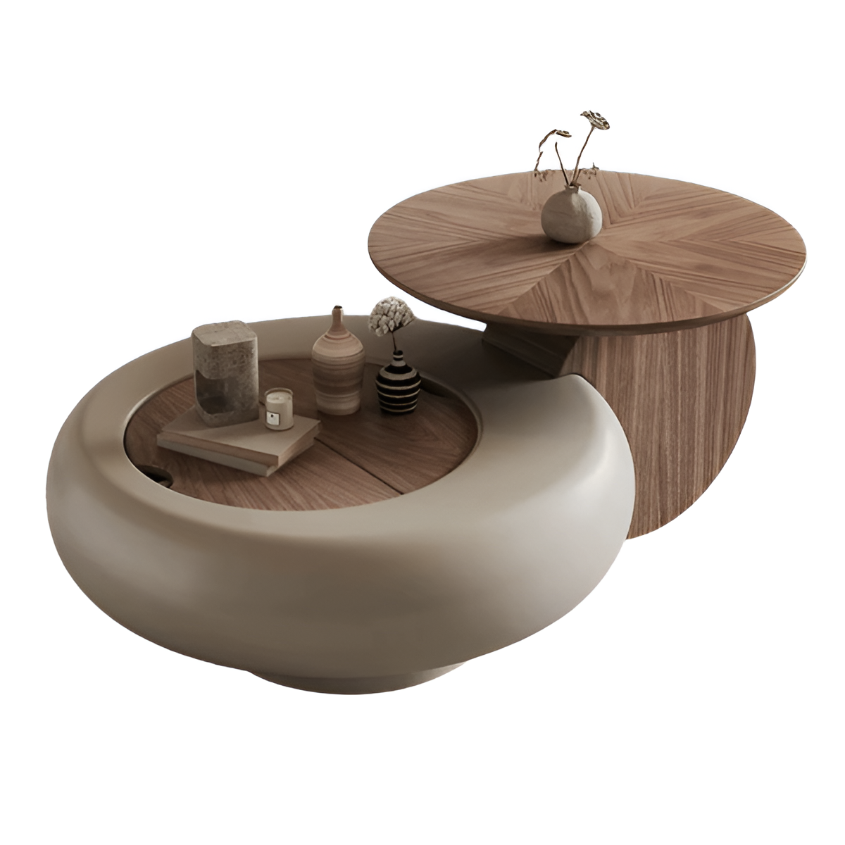 Extendable Round Wooden Coffee Table With Storage / Ruchi