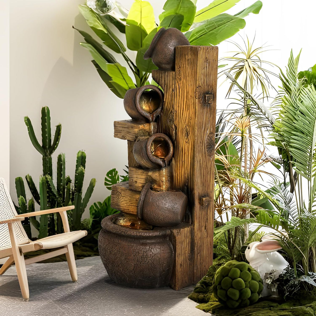 Wood-themed Resin LED Indoor Outdoor Waterfall Fountain / Ruchi