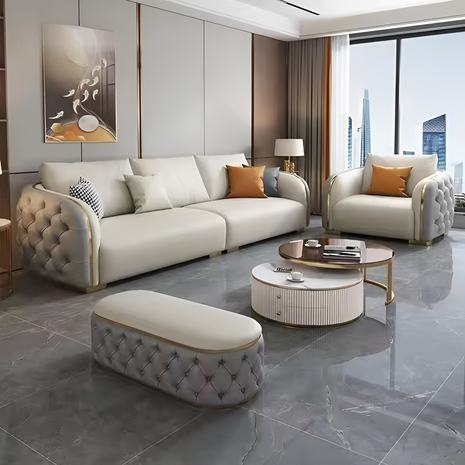 Modern Luxury Chesterfield Leather Sofa Set