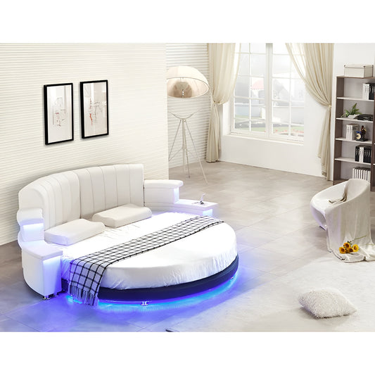 Multifunctional Leather Round Bed With LED Lights / Ruchi