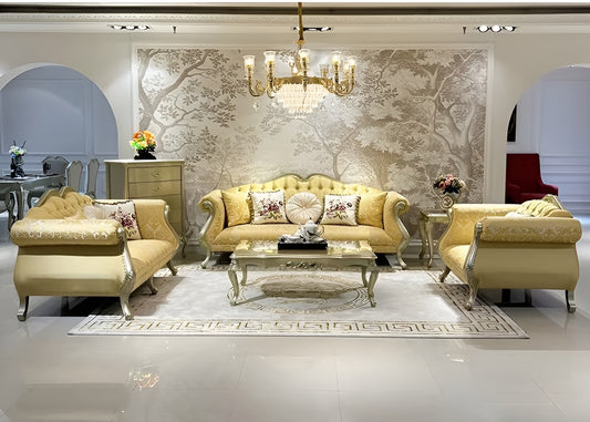 Printed Fabric Upholstered European Sofa Set / Ruchi