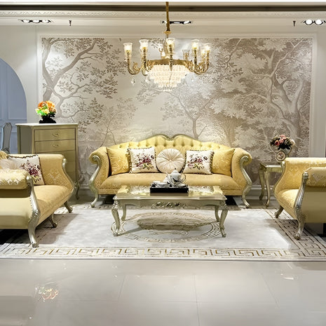 Printed Fabric Upholstered European Sofa Set / Ruchi