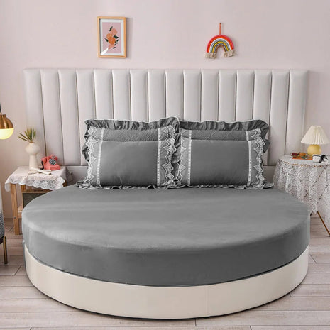 Plain Round Cotton Fitted Sheet With Pillowcases / Ruchi